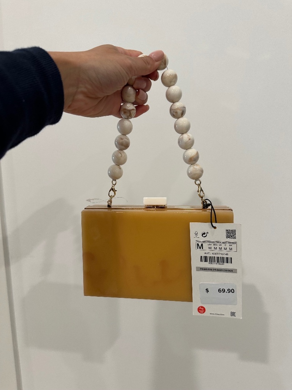 Zara yellow box clutch with beaded strap NWT